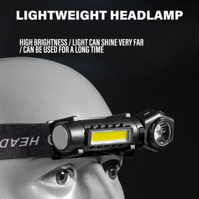 Super Bright LED Headlamp Rechargeable Flashlight with XPE COB Beads and Tail Magnet Dual Purpose Work Light Waterproof
