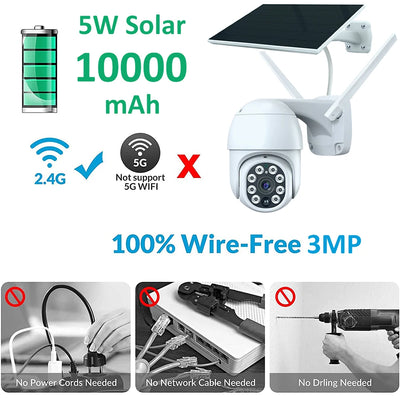 5W Solar 10000mAh Battery Wireless WiFi Auto Tracking Camera